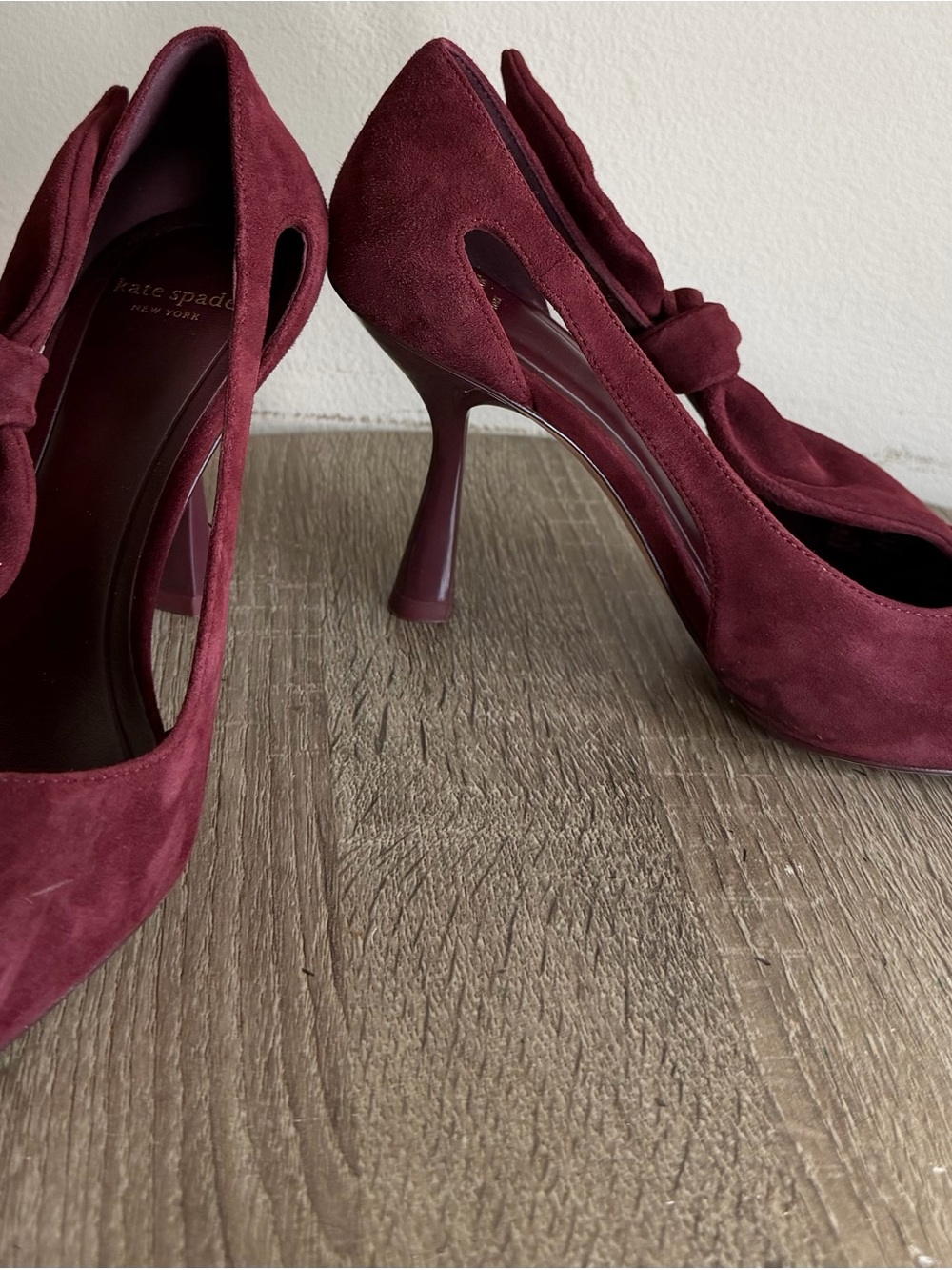 kate spade Burgundy Suede Knot Slingback Heels - Picture 3 of 9